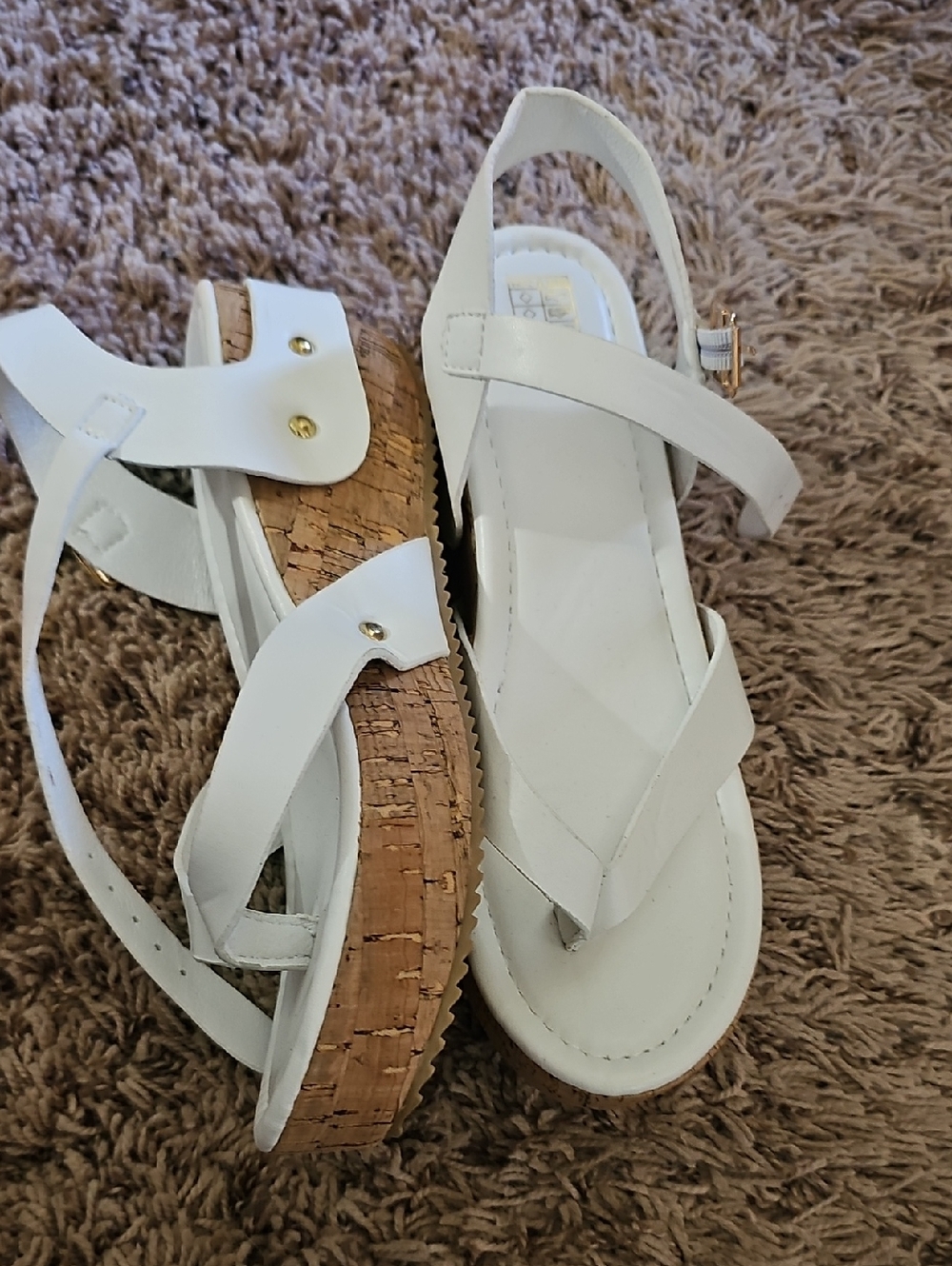 White Cork Platform Slingback Sandals
